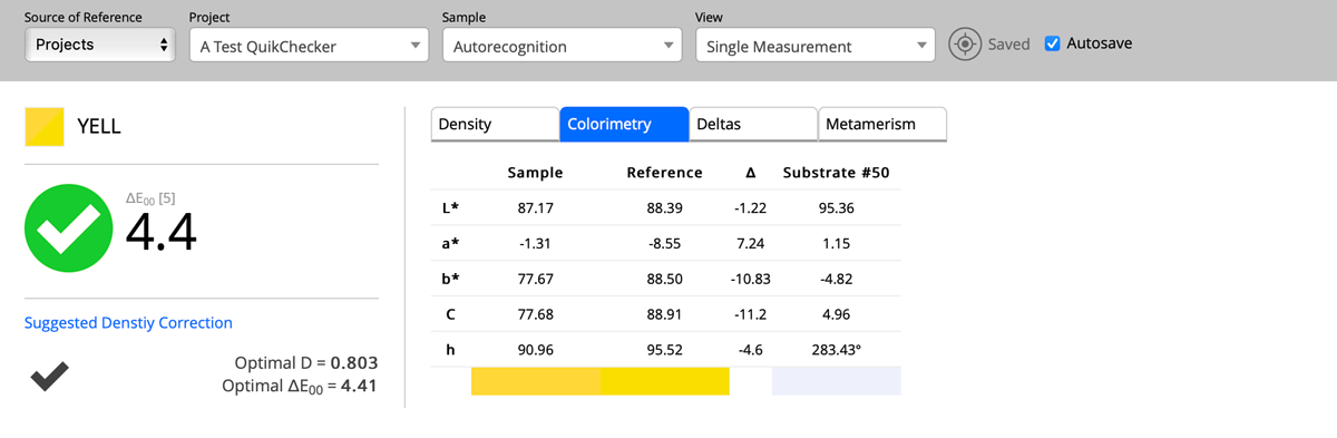 Colorimetry tab